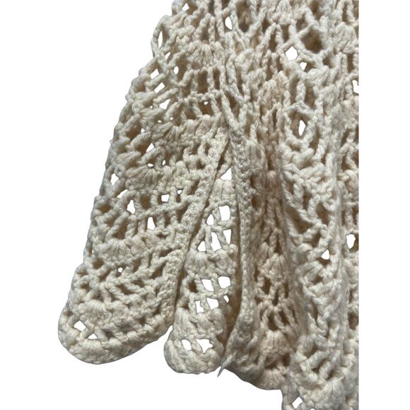 VTG. Crochet Sweater Cape Cardigan Womens M Open Knit Boho Festival Fairy 70s - Picture 9 of 12